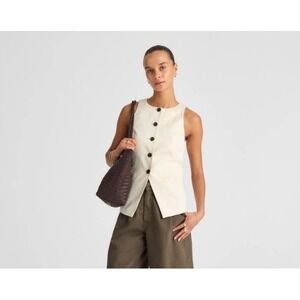 Madewell Top Womens 6 Vintage Ivory Crewneck Cutaway Vest Drapey Twill NW061